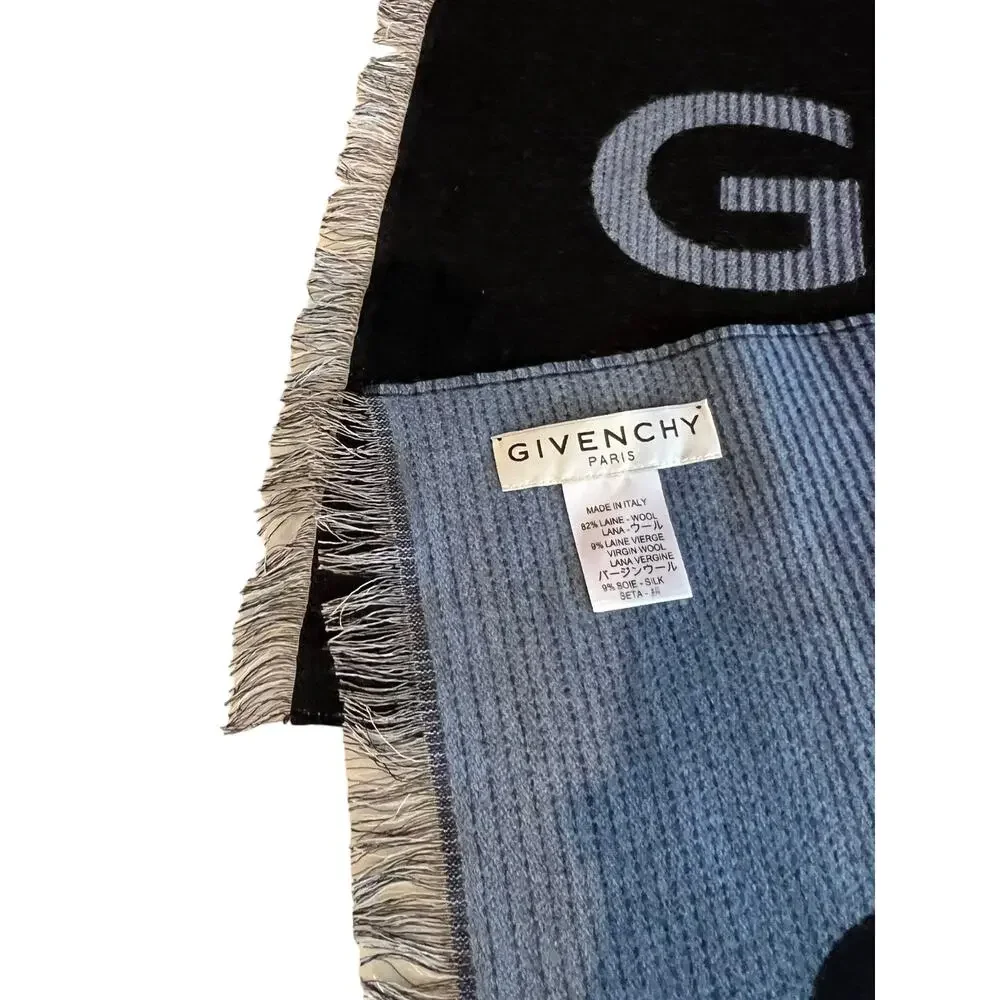Givenchy Logo Wool Double Face Fringe Scarf Black Ombre
